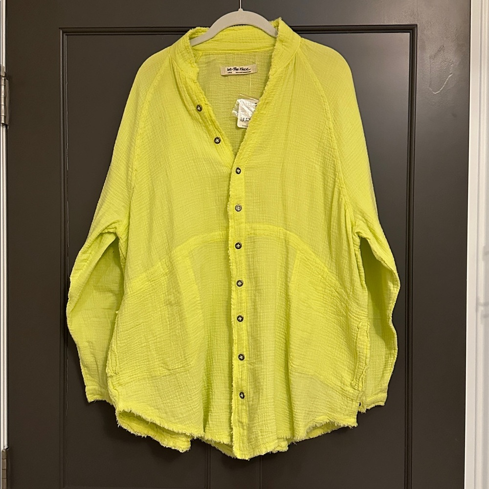 We The Free Summer Daydream Lime Green Textured Oversized Top NWT Size L - Picture 2 of 11